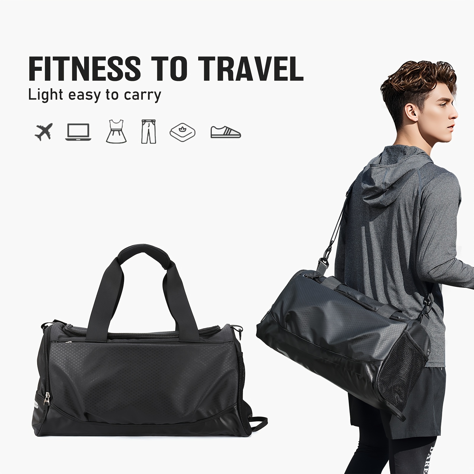 TEMU Fashionable Luggage Bag, A Multifunctional And Practical Gym And Travel Bag Featuring A Separate Anti-odor Shoe Compartment, Detachable And