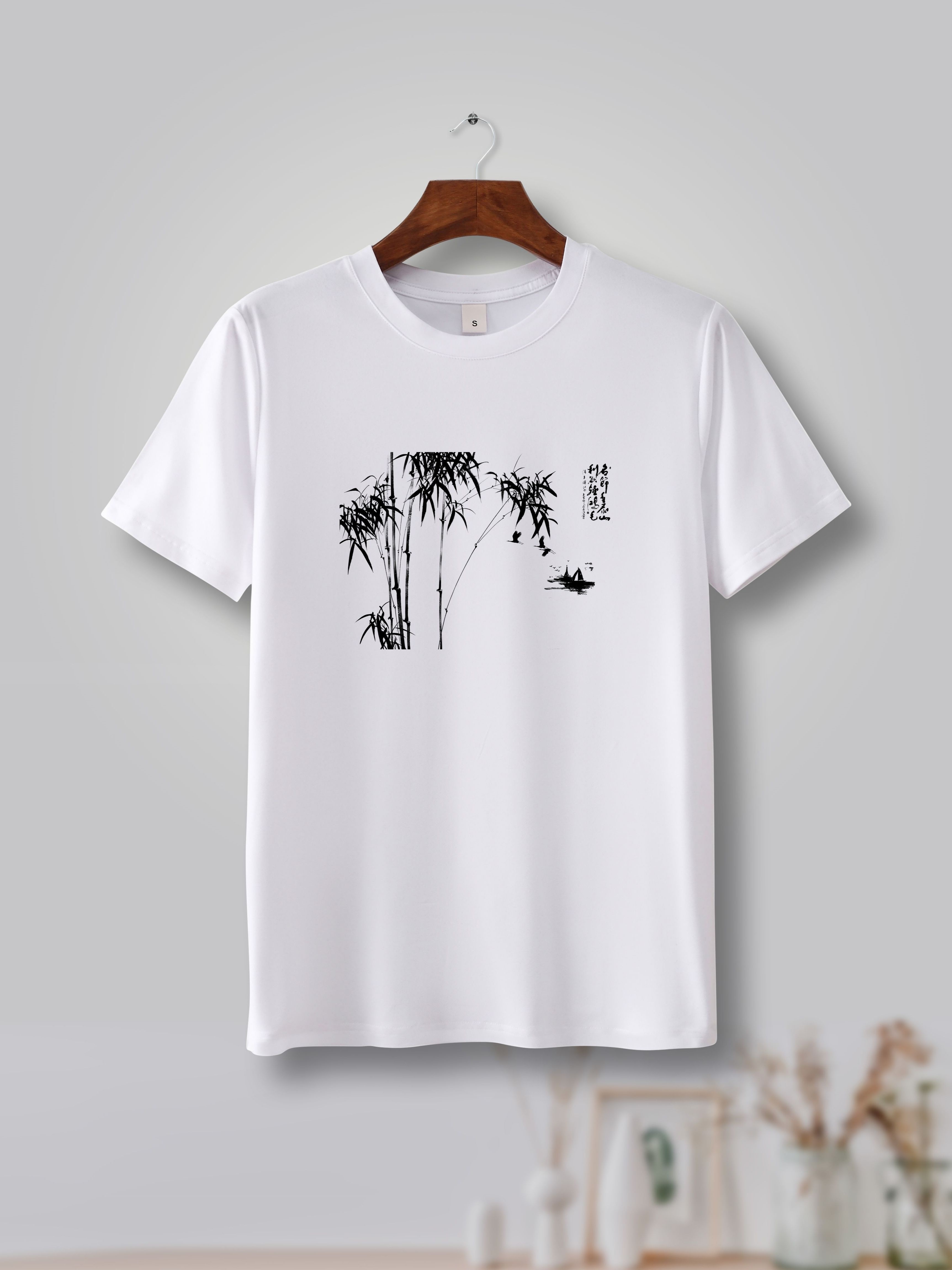 camiseta estampada árboles bambú camisetas hombres camiseta Temu