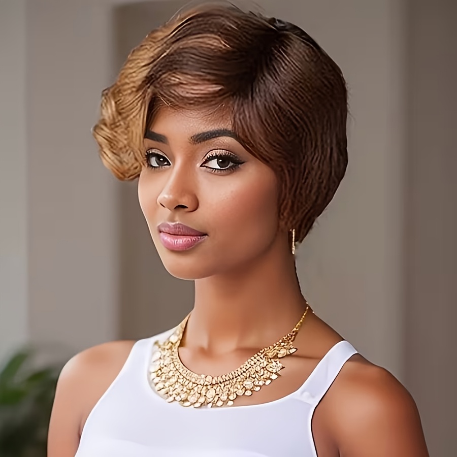TEMU Perruque Coupe Afro Ondulée Superposée 15,24 cm | Cheveux Brésiliens Colle, à | Dentelle Frontale, à pour Femme, Tenue Quotidienne, Fêtes