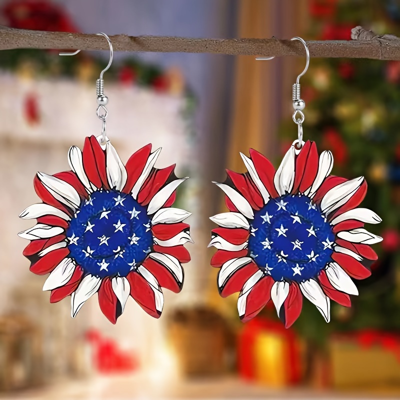 

Independence Day Flag Sunflower Acrylic Earrings, Women's And Men's Fashion Earrings, Party Jewelry, Festival Gifts