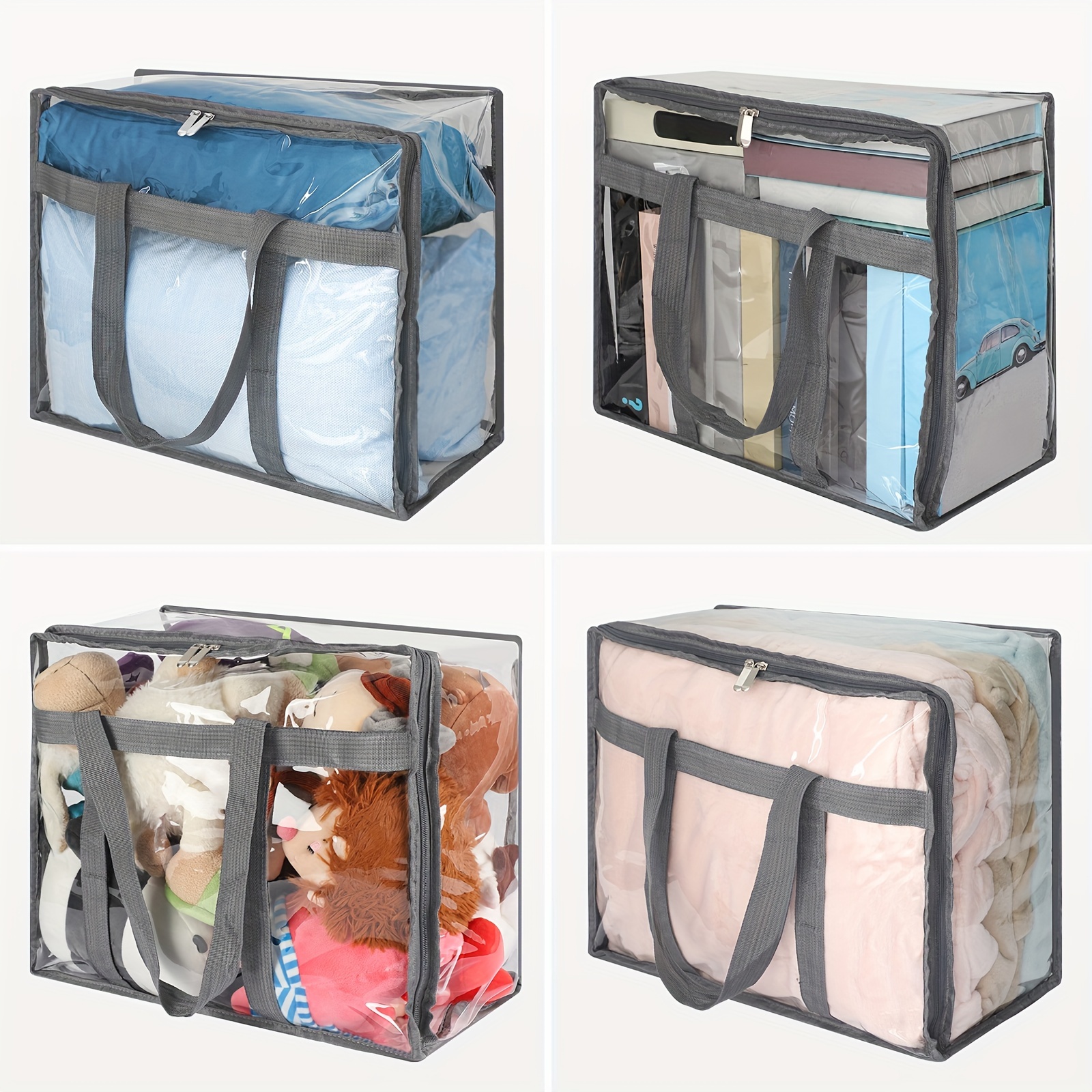 

4 Pcs Clear Clothes Storage Bags Vinyl Organizers With Sturdy Zippers Reinforced Handle Plastic Moving For Comforters, Blankets, Linen, Bedding, Duvet, Transparent Space Saver Containers