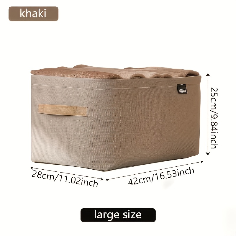 

A Multifunctional Non-woven Fabric Storage Box For Clothes, Featuring Handles, Lightweight Wardrobe Organizer - In Gray And Khaki.