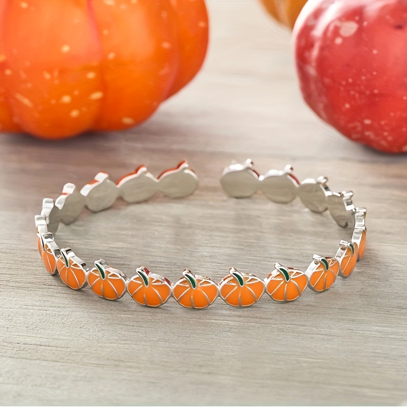 

Vintage Boho Pumpkin Cuff - Alloy Open Bangle For Women, No Plating - Versatile For Daily Use & Gift Giving, Ideal For Festivities