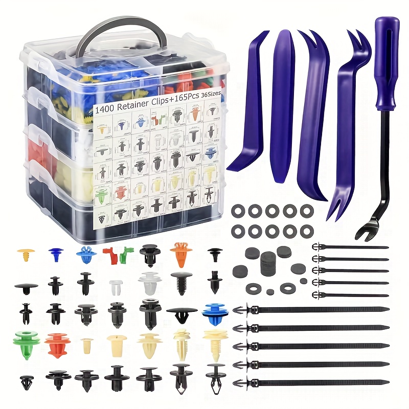 A Set of 1565 Automotive Push Clips - Heavy-Duty Nylon Bumper Clips And Fasteners in 36 Sizes, Compatible with for TOYOTA, GM, for Ford, for Honda, And for CHEVROLET, Includes a Fastener Removal Tool And Zip Ties (Universal Fit) 6 A Set of 1565 Automotive Push Clips - Heavy-Duty Nylon Bumper Clips And Fasteners in 36 Sizes, Compatible with for TOYOTA, GM, for Ford, for Honda, And for CHEVROLET, Includes a Fastener Removal Tool And Zip Ties (Universal Fit)