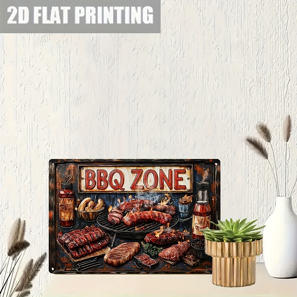 TEMU 2d Flat, 1 Bbq Area "square Aluminum Brand - Perfect For Home, Bar Or Restaurant Decor - 2d Flat Products Pre-drilled For Of 8" X12" / 20cm  