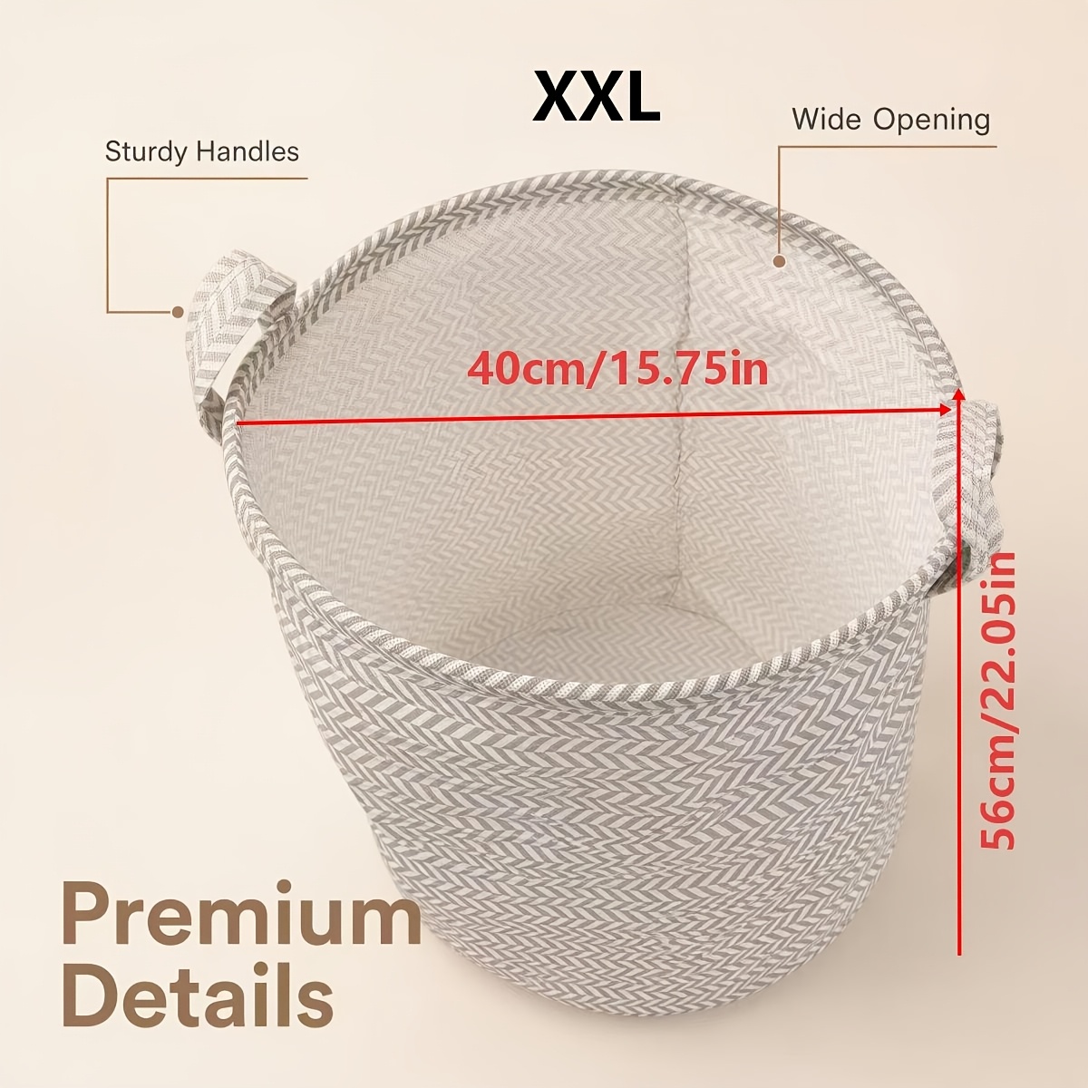 TEMU Panier à linge en tissu motif os de poisson et blanc, panier à linge pliable, panier de rangement. Équipé de poignées pour un rangement facile,