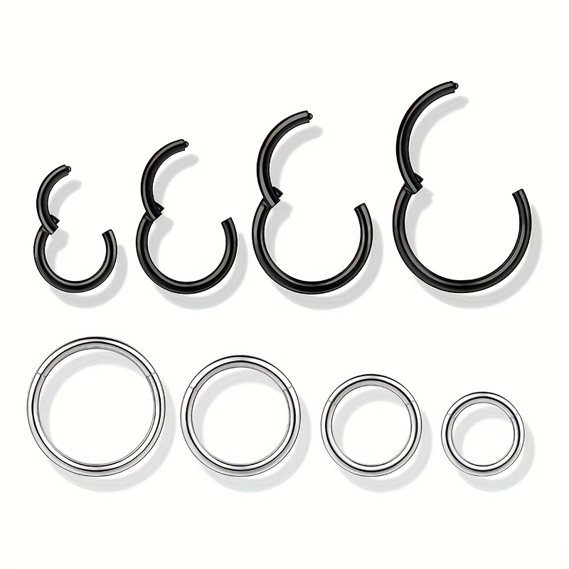 8pcs 316l surgical 316l stainless steel seamless cilcker hinged nose rings hoops septum rings hypoallergenic lip helix tragus conch rook daith lobe cartilage piercing jewelry for women men 0