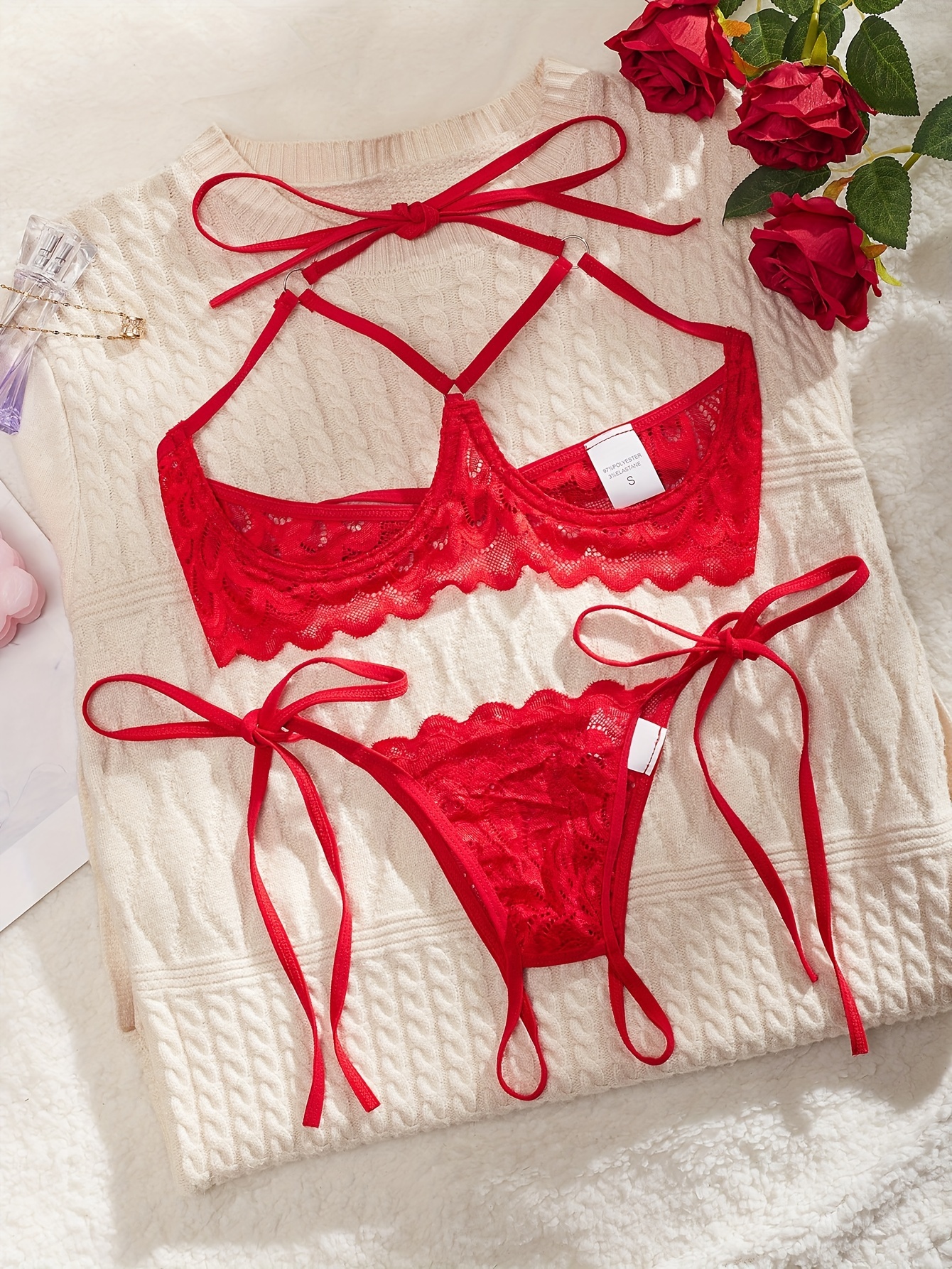 RED LACE OPEN CUP BRA, CUPLESS SEXY LACE SET WITH OPEN CROTCH THONG