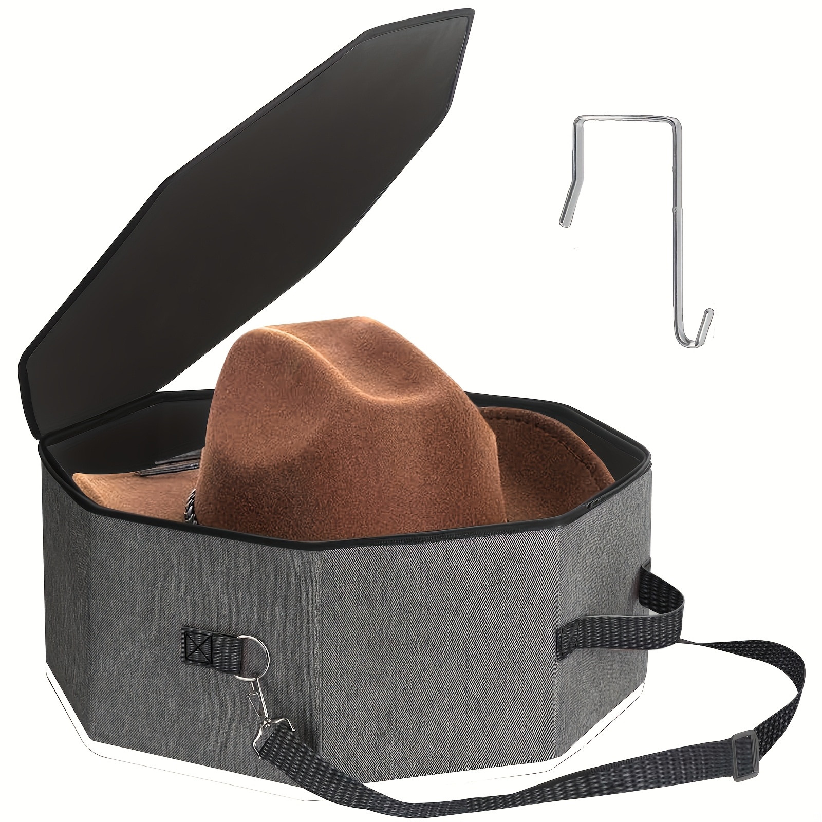 TEMU Large Capacity Foldable Hat Storage Box For Women And Men, Cardboard- Hat Box With 1 Door Hook, Travel Cowboy Hat Box, Hat Bag Hat Box