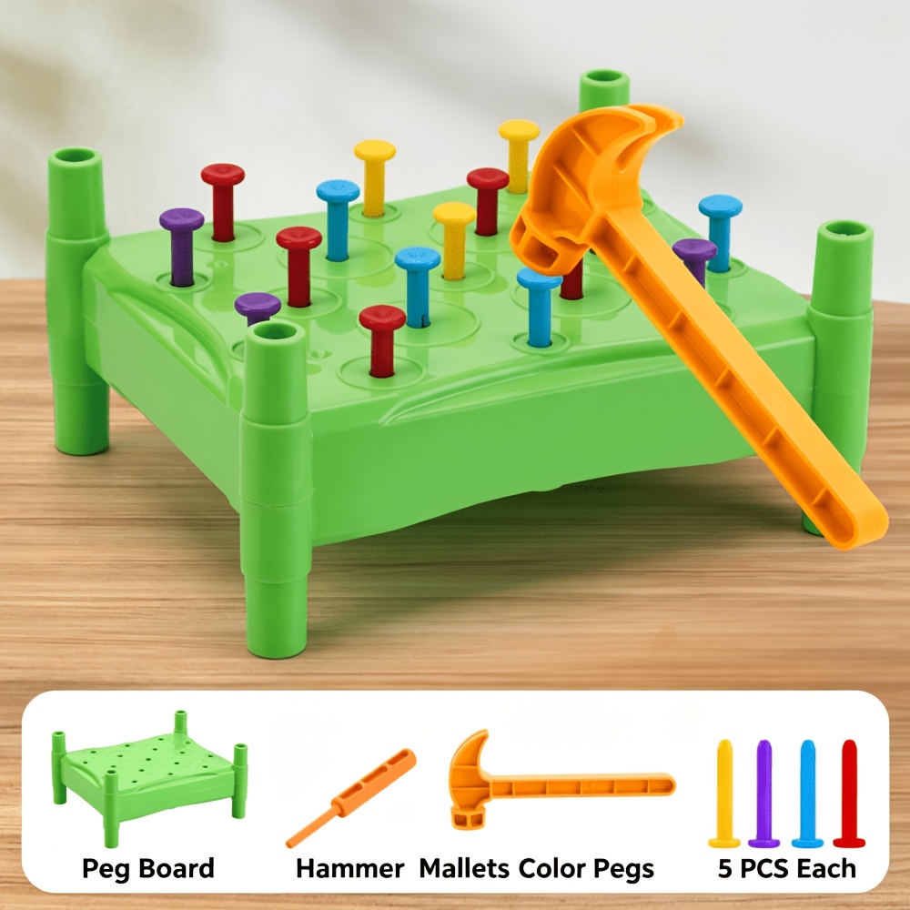 TEMU Jeu de marteau et clous pour enfants, panneau à picots double face, jouet éducatif pour la motricité fine des tout-petits