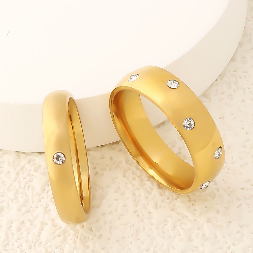 Image of 2pcs European Cross-border Fashion Stainless Steel Rhinestones-encrusted Matching Rings Elegant Party Vacation Personality Set
