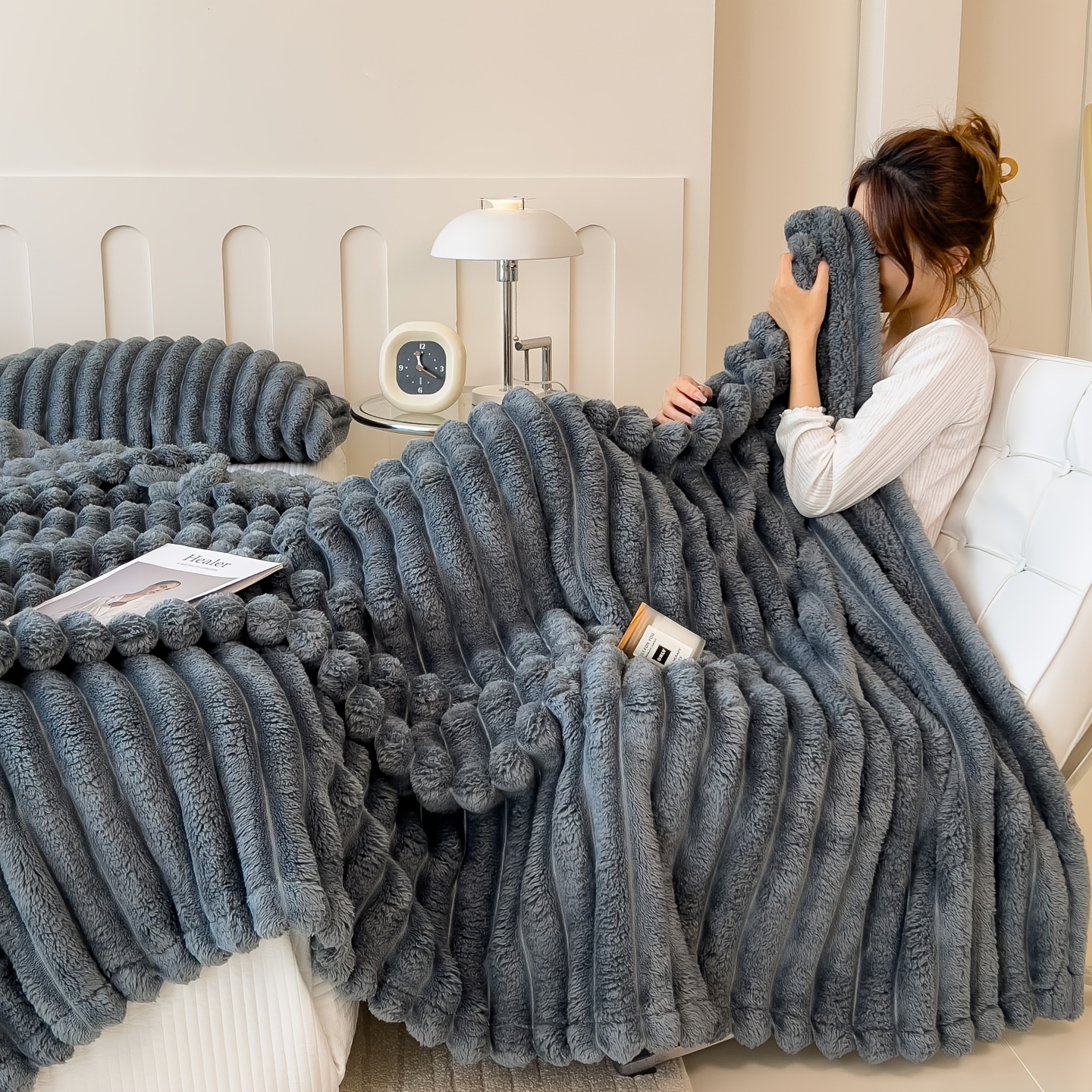 78in X 90in Thick Fleece Blanket | , 3d Faux Rabbit Fur, Double-sided Plush, Comfortable And Warm, Machine Washable And Reusable, Double-sided, Ideal For , Home, Office, Travel, Camping, Gift For