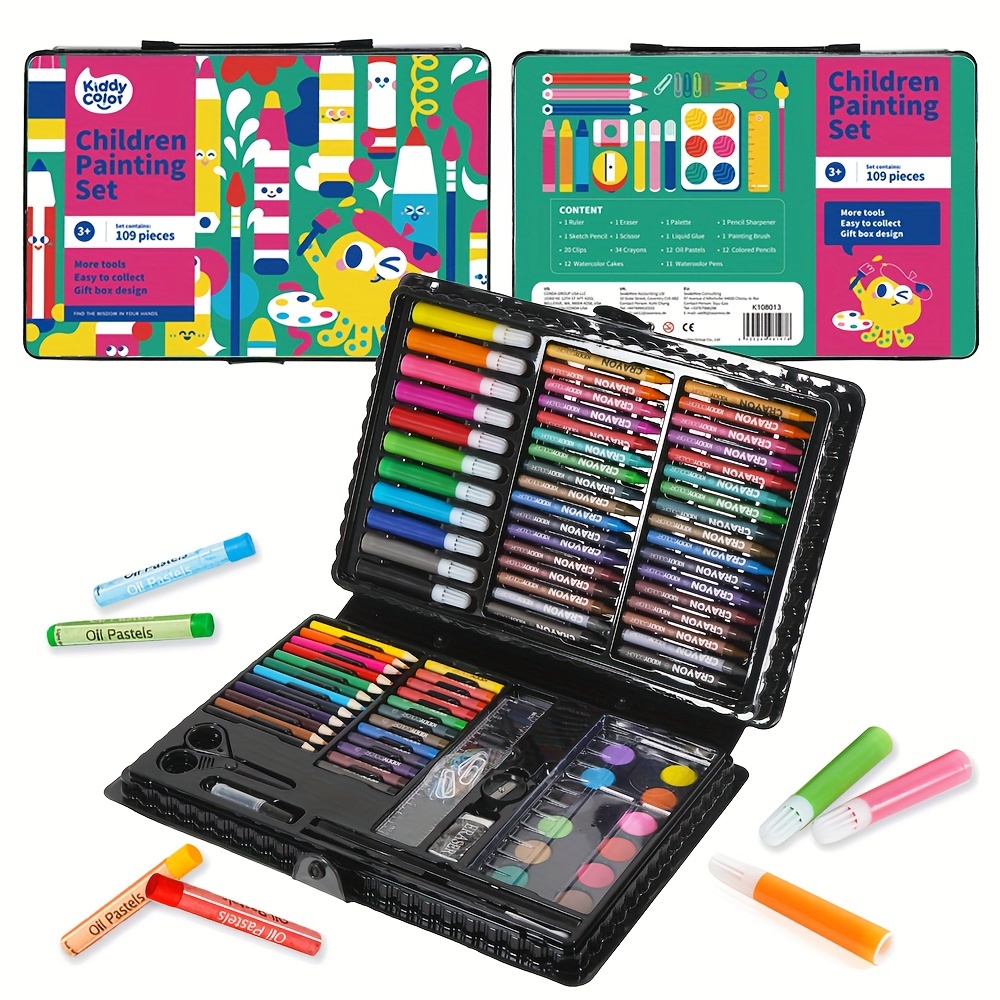 

Kiddycolor 109 Art Set, Painting And Sketching Art Supplies In A Plastic Box, Including Markers, Cakes, Colored Pencils, Art Set For Christmas And New !