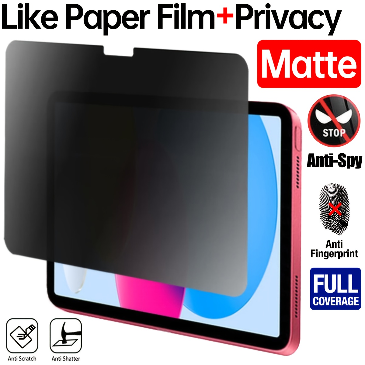E-shop Mattierter, gefrosteter Blickschutz aus Papierfolie, kompatibel mit iPad 11./10./9./8./7./6./5., 10,9"/10,2"/9,7 Zoll, /////Air2//Pro 9,7"/Pro