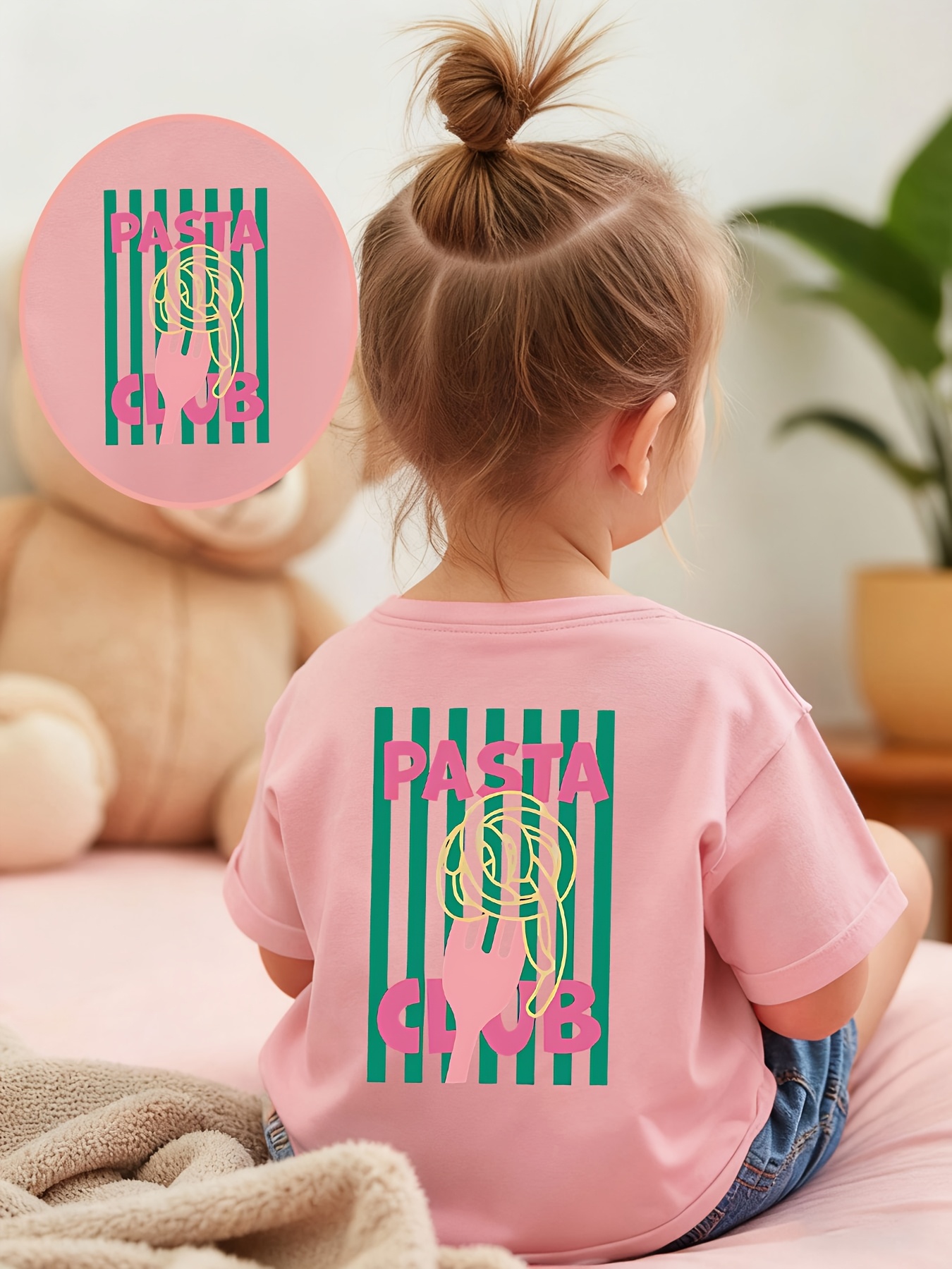 front and back print girls short sleeve t shirt   print comfortable casual round neck spring summer   1 14 sweet girls outdoor perfect outfit