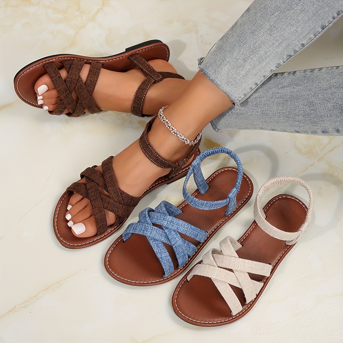 European And American New Large Size Women's Shoes Ladies Flat Sandals Beach Slippers Summer
