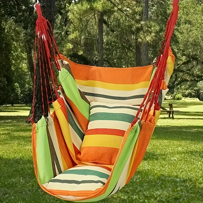 

Portable Outdoor Camping Hammock Swing Chair With 2 Pillows, Sturdy Cotton Fabric Hanging Chair For Home, Bedroom, Yard, Garden - Comfortable And Durable Porch Swing (material: Fabric)