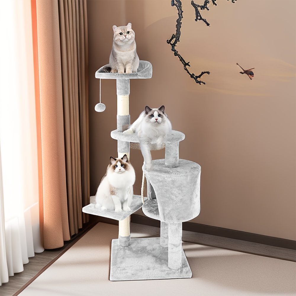 TEMU Xxl Cat Climbing Frame 122cm With Tilt Protection, Scratching Post, Cat Tree, Cat Scratcher, With Plush Balls, Scratching Posts, Platforms,