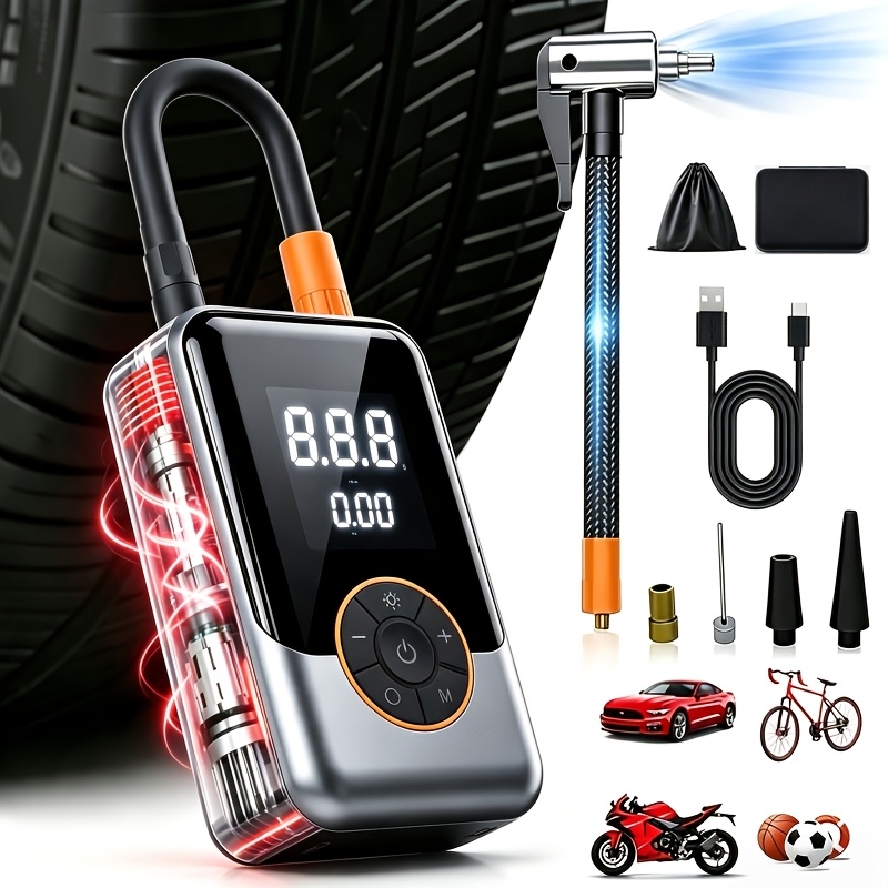 TEMU Tire Inflator Portable Air Compressor, Automatic Shut-off Function, 150psi Car Tire Pump, Usb Charging Intelligent Cordless Air Pump, With