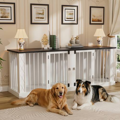 Large Crate Furniture, Sturdy Wooden Dog Kennel with 6 Locks & , Multi-Functional TV Stand Side Large Dogs, Indoor Pet Cage