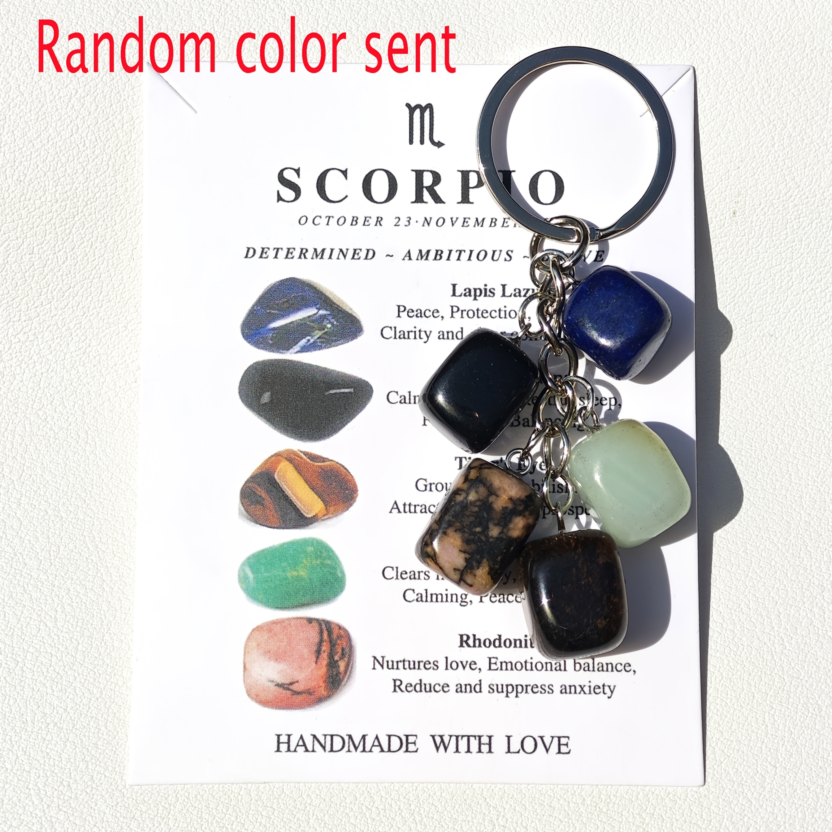 TEMU Llavero de Piedra Natural con , Llavero de Cristal Curativo de 12 Constelaciones, de a para Llave de Coche, Regalo de Astrología para Mujeres y