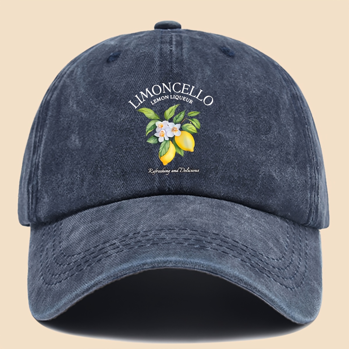TEMU 1pc "lemon Lo" English Print Baseball Cap, Featuring A Refreshing Lemon Pattern Print, Breathable And Comfortable, Stylish And Attractive. Black