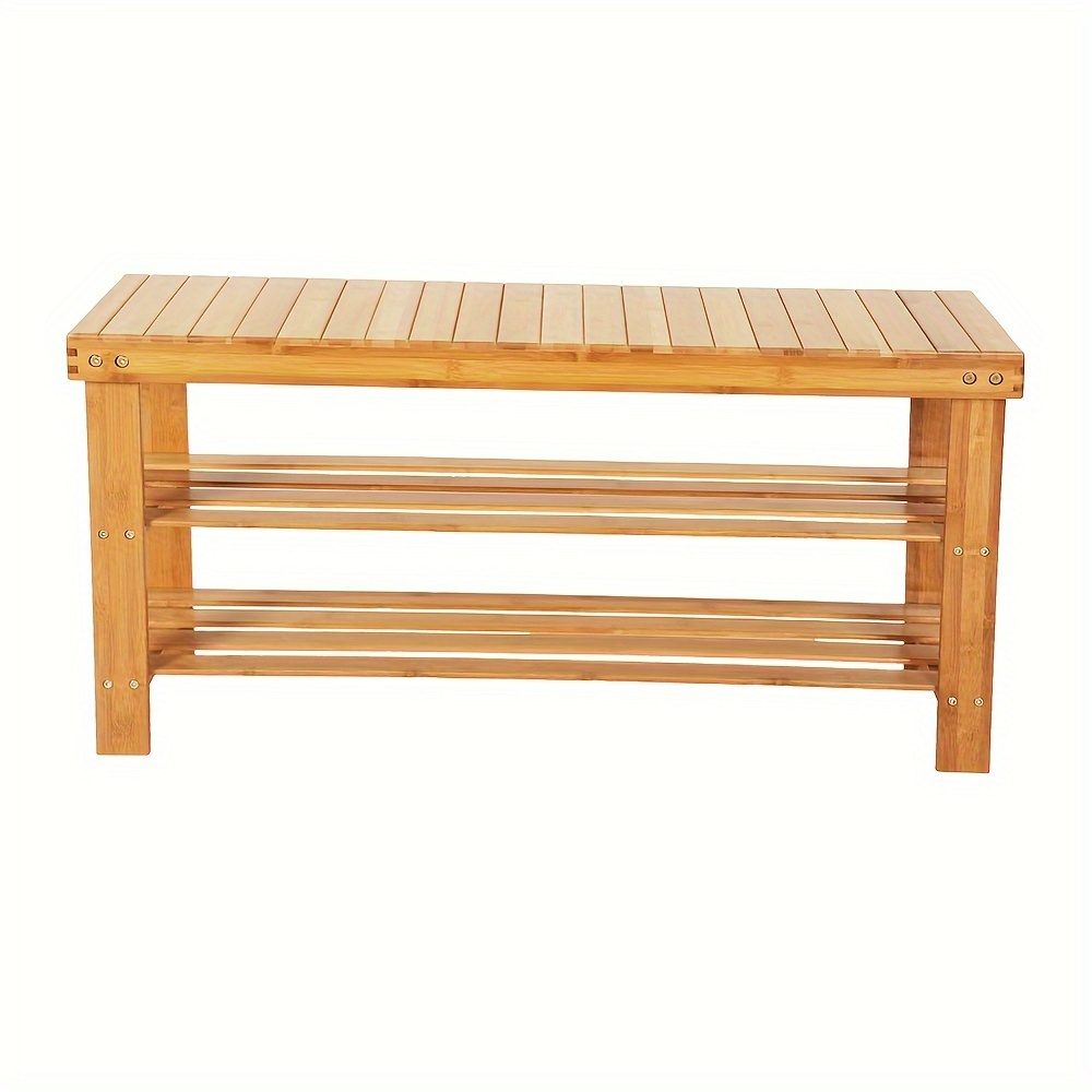 

90cm Strip Pattern 3 Tiers Bamboo Stool Shoe Rack