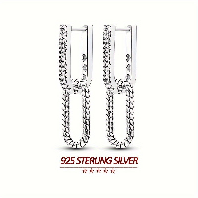 

925 Sterling Silver Hoop Earrings, U-shaped Double Loop With Pave Snake Pattern Design Hypoallergenic Ear Jewelry Gifts For Women