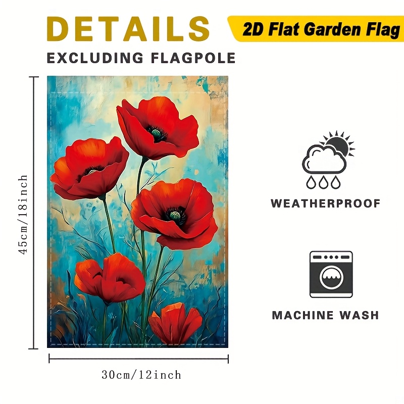 TEMU Drapeau de Jardin 2D Plat, 1 Pièce avec Rouges Vifs sur Toile, Matériau Polyester Durable, Alimentation, Idéal pour Décoration de Patio, Jardin