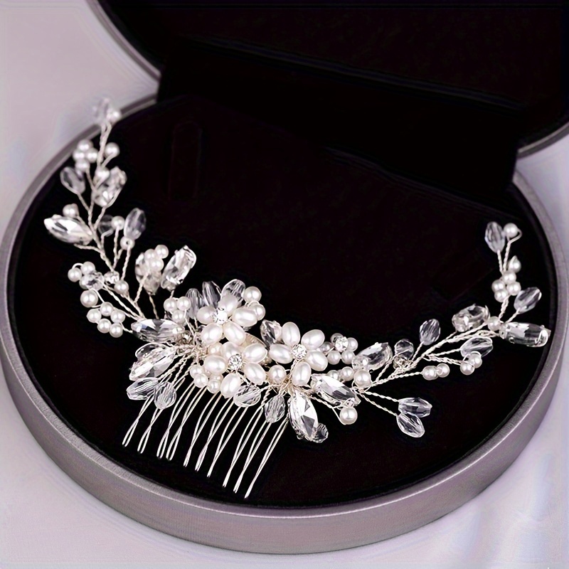

1pc Woman's Faux Pearl Rhinestone Flower Hair Comb Romantic Hairwear Comb Wedding Hair Accessories For Hair Styling