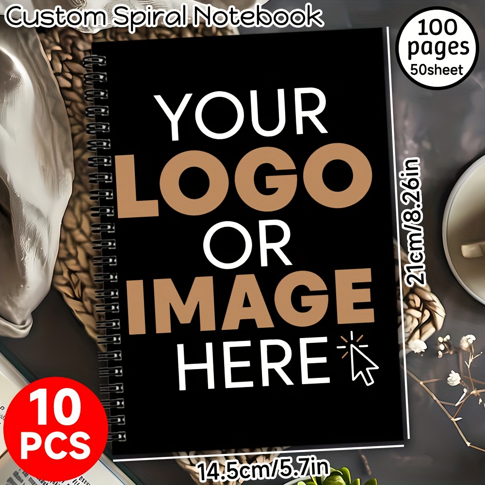 Custom Spiral Notebook Diary Set of 10 with Personalized Logo