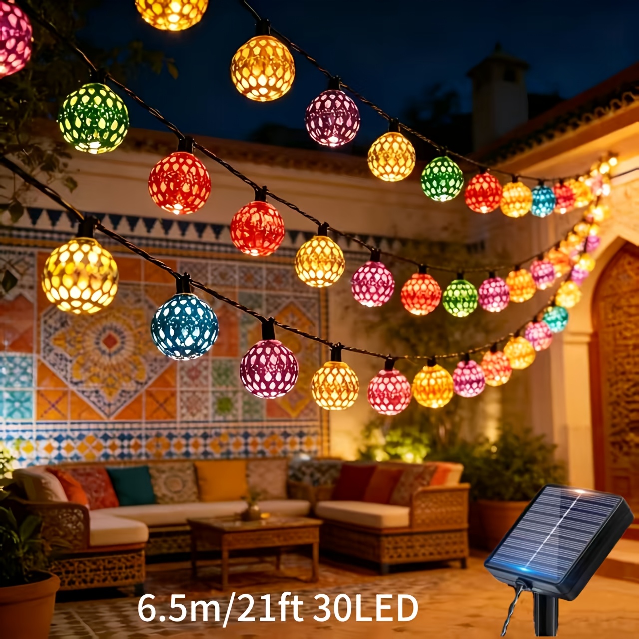 TEMU 30/20pcs Of , Outdoor Solar Moroccan Ball Light String, New Fairy Tale Light String, 8 Lighting , Ip44, Garden Decoration, Suitable For