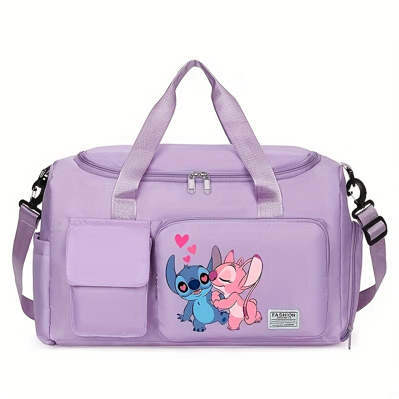 TEMU Stitch & Mouse Cartoon Polyester Sports Duffel Bag With Shoe Compartment, Zippered, Foldable, Large Capacity, Fits Clothes And Laptops, Ideal For Camping, Travel, And Daily Use
