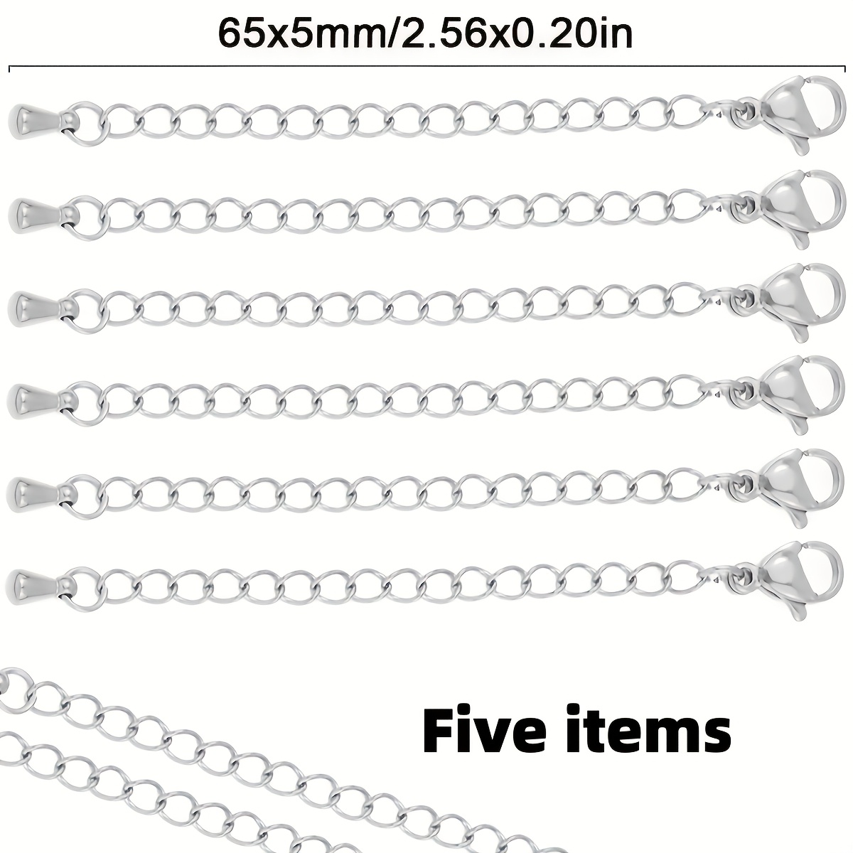 TEMU Set da 5 pezzi di chiusure a in acciaio inossidabile con catenine e ciondoli, prolunga per braccialetti e collane, ipoallergeniche e resistenti