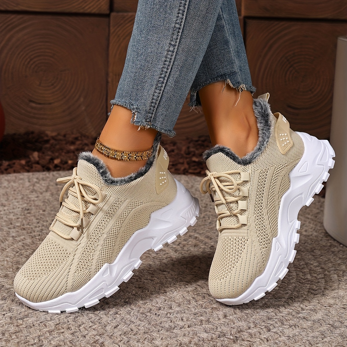 Plus Size Women's Warm Knitted Snow Sneakers for Outdoor Use