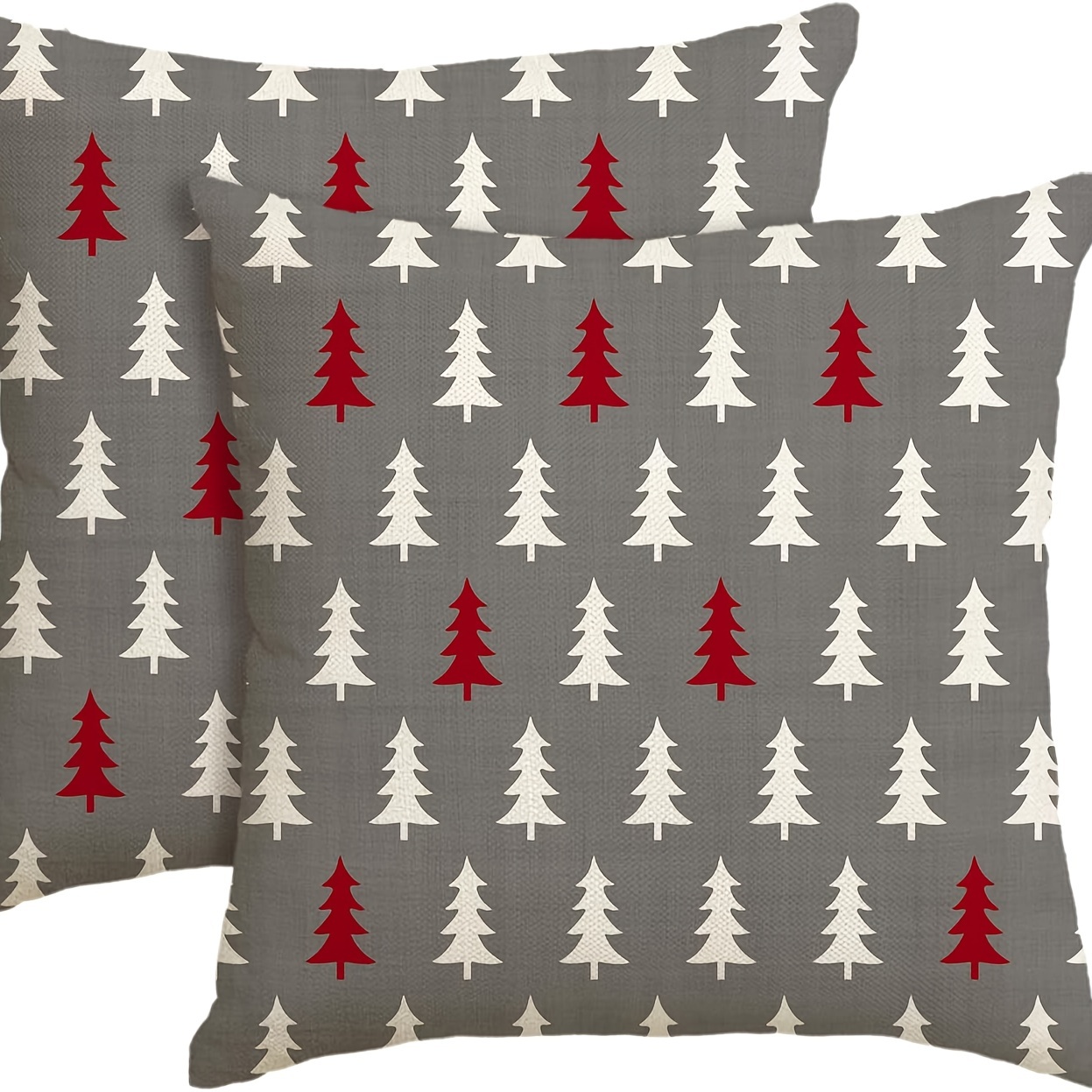 

2pcs Set Christmas Tree Throw Pillow Covers - Grey Cushion Cases For Sofa Or Couch, Holiday Decor, Multiple Sizes (16x16/18x18/20x20)