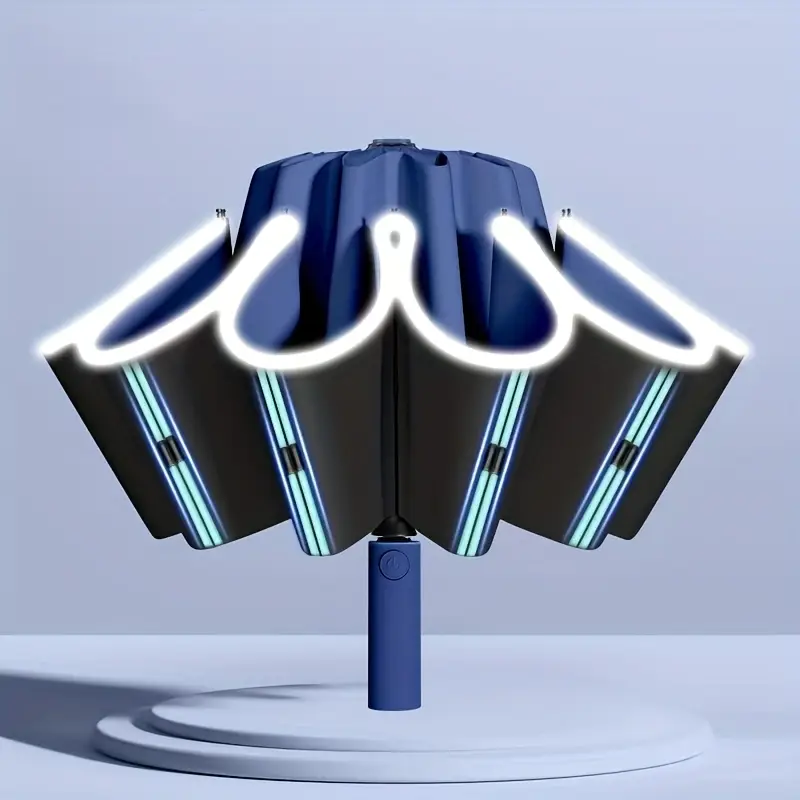 simple and stylish 1pc fully automatic enlarged womens folding umbrella windproof sunscreen uv protection 10 rib structure single color reverse opening and closing reflective strip design suitable for daily travel heavy duty windproof umbrella suitable for all weather details 11