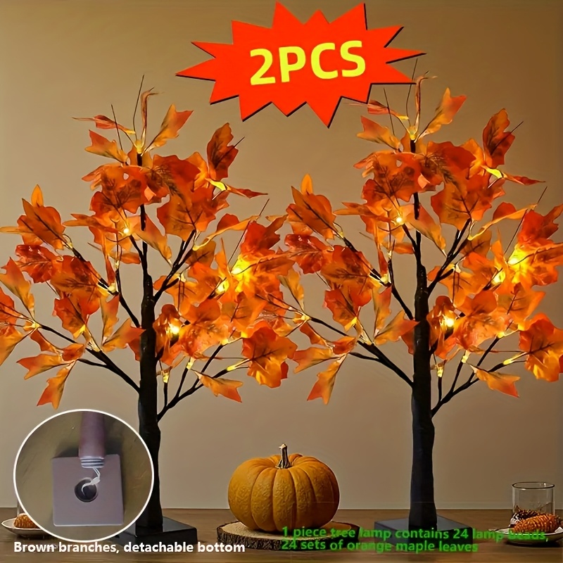 TEMU Illuminated Festive Decorations, Featuring A Pair Of Lighted Trees With 24 Led Beads, Perfect For Halloween, Christmas, And Thanksgiving Table
