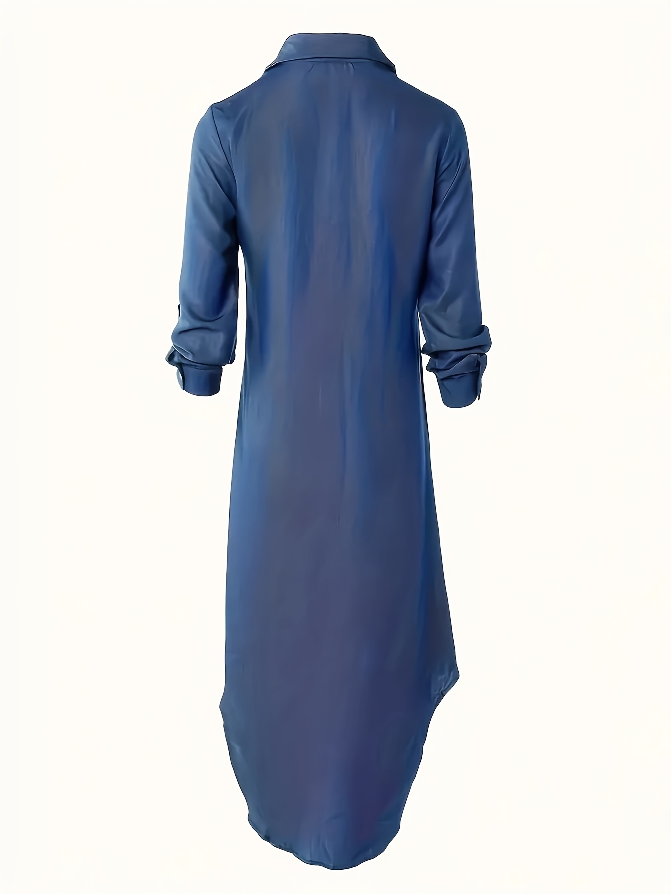 فستان نسائي طويل بياقة بأزرار وأكمام ثلاثة أرباع، قميص صيفي فضفاض وعصري بفتحة. تفاصيل المنتج 2