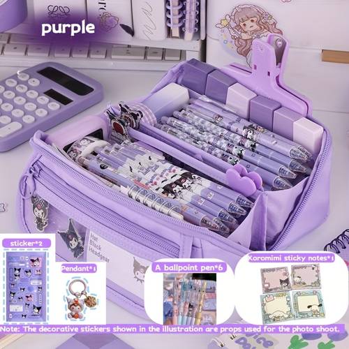 back to school gift box large capacity pencil case stationery set cute 9 layer storage pencil box for girls 1 gel pen 6 pendant 1 stickers notes 1 student back to school gift