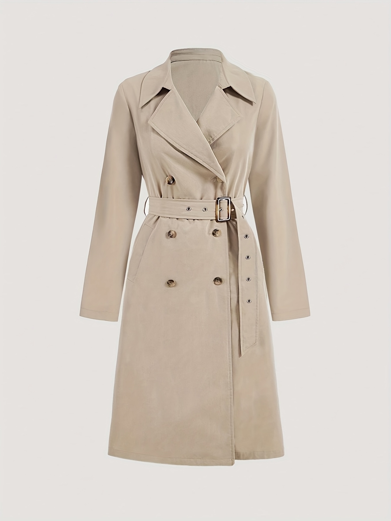 Abrigo largo tipo trinchera elegante de inspiración francesa en color caqui para mujer, con cinturón, ideal para looks de negocios o casuales, abrigo de invierno | Chaqueta con cinturón | Diseño estructurado
