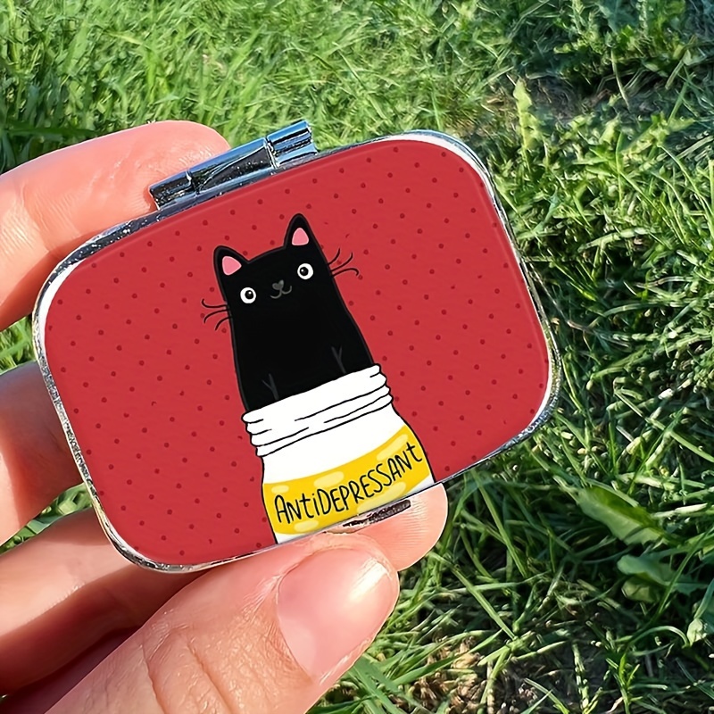 

Cute Black Cat Cartoon Pill Box - Compact 2-compartment Medicine Organizer, Portable For Travel & Purse, Unique Gift Idea