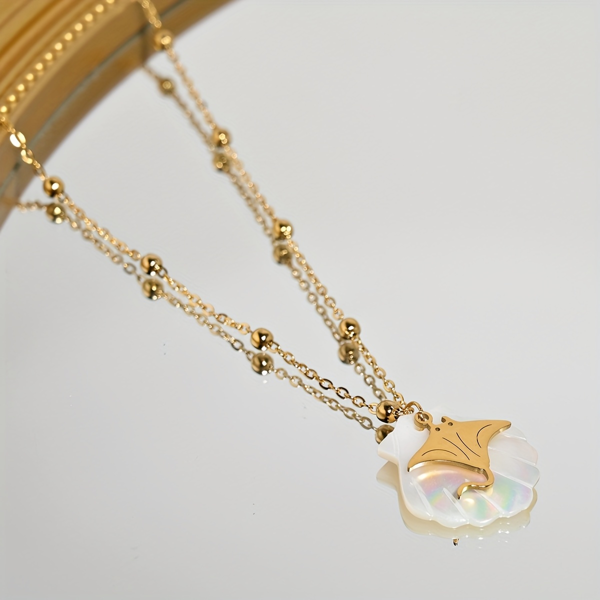 Ocean Series Golden Bead Chain Necklace with Seashell & Devil Fish