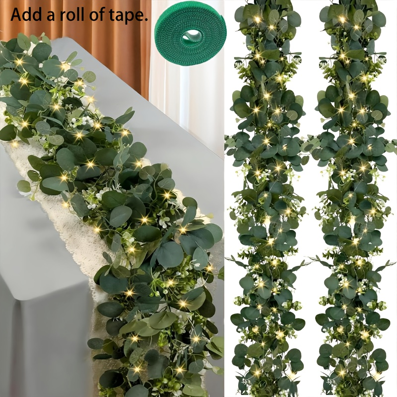 TEMU Artichloris Eucalyptus Garland With Lights, 2 Packs 6ft Green Flower Garland Decor, Artificial Faux Eucalyptus Leaves Greenery Vines For Table