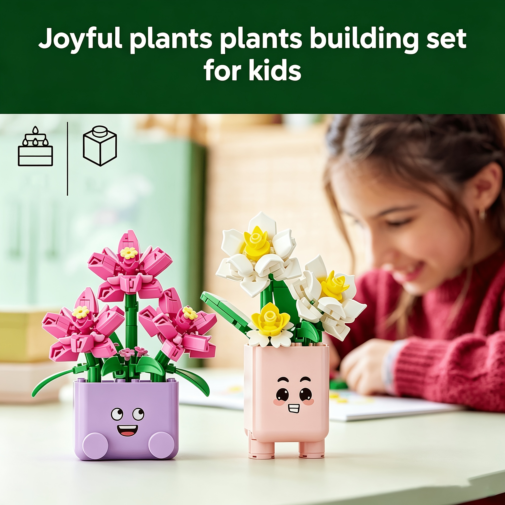 263pcs Cute Face Flower Pot Interlocking Building Blocks