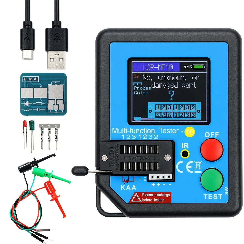 TEMU 1 Set Multifunctional Transistor Tester With Tft Color Display Diode Meter Lcr Esr Meter Npn Pnp Mosfet Tester, Built-in Rechargeable Battery