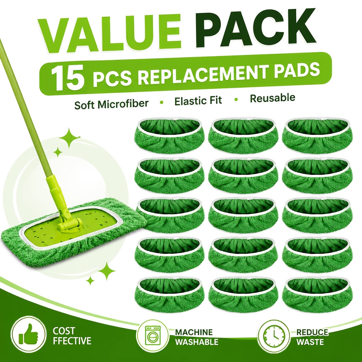 TEMU 15 Packs Reusable Microfiber For Mop Pads, Suitable For Sweeping For Mops (25cm-28cm) - Dry Cloths And Wet For Mop Cloths For Household Cleaning - Washable Wet Pads For Mopping Floors