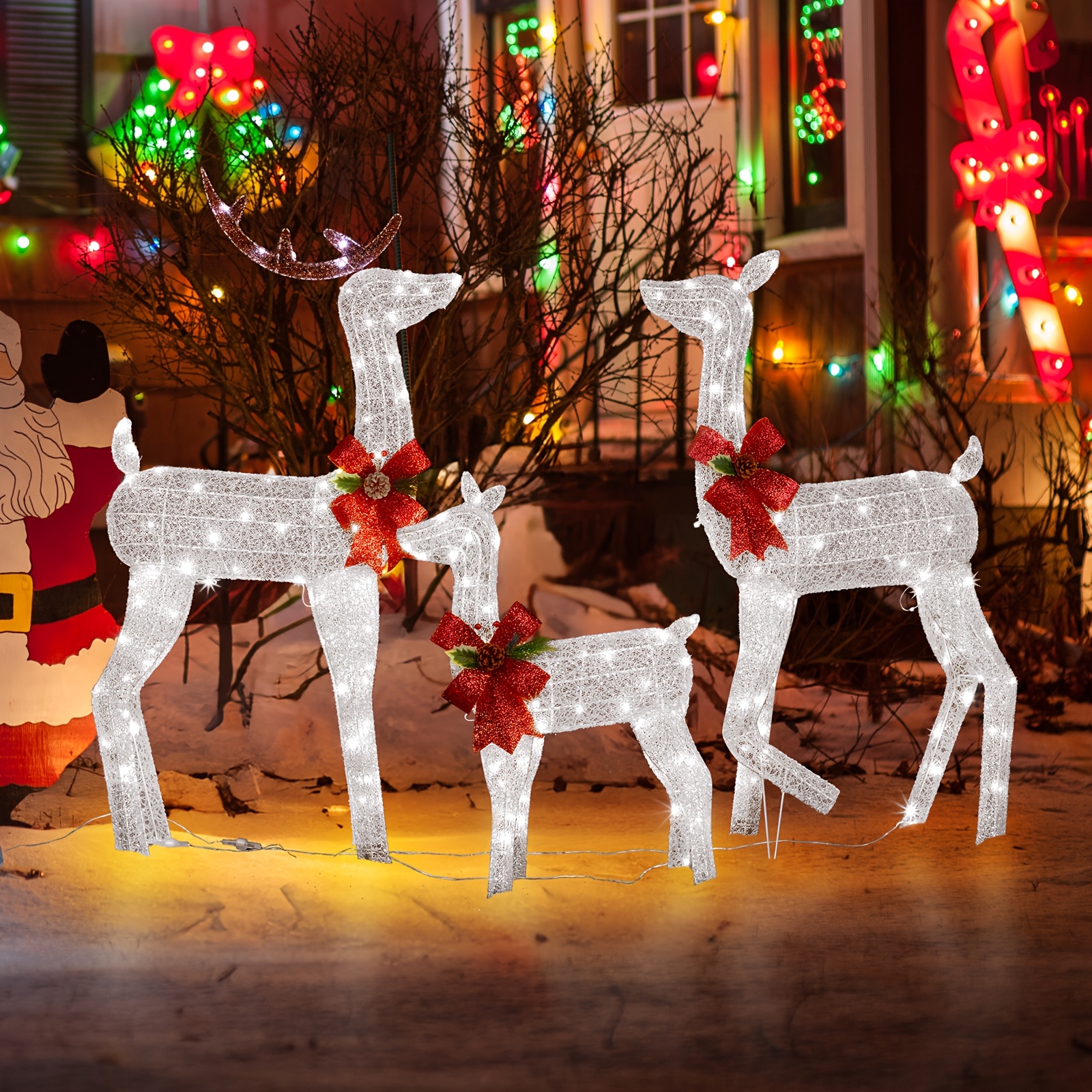 TEMU 3pcs 4ft Family 2d White Lights 125 Net Fabric With Powder, Christmas Reindeer Lights Ip44