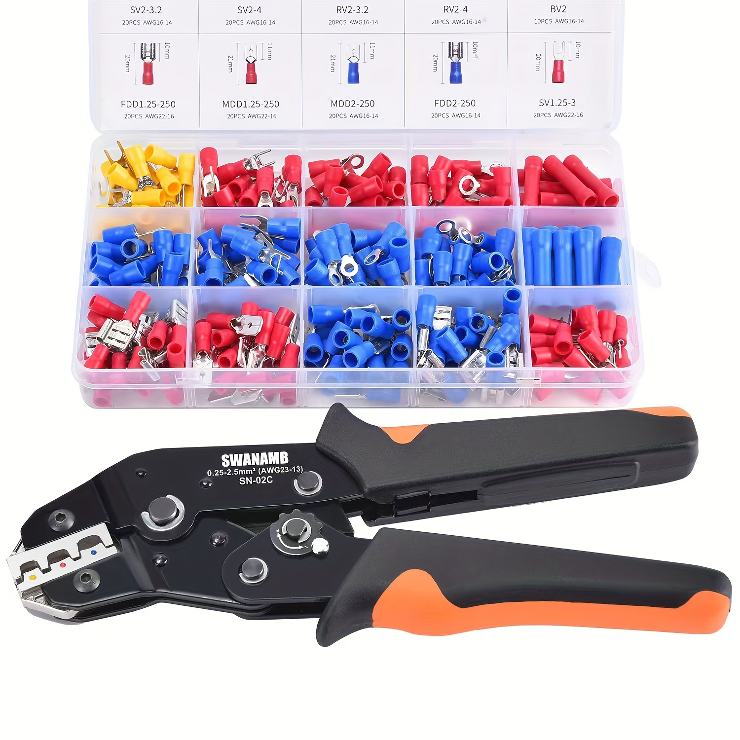 1 Set Wire Crimping Tool Kit AWG 23-13 With 280 PCS Insulated Wire  Electrical Connectors, Butt, Ring, Spade, Quick Disconnect, Crimp Terminals  Cable L