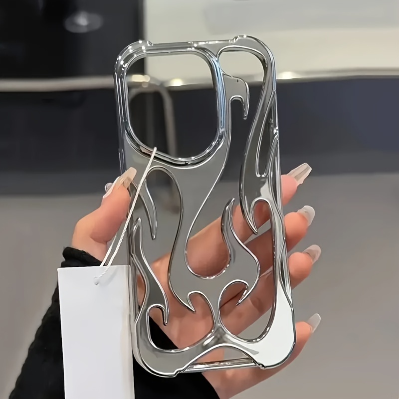 Stylish Hollow Flame Mobile Phone Case for iPhone 15 14 13 12 11 Pro Max Plus Cool Boy Girl Silvery Electroplated Soft Case Creative Gift Shell